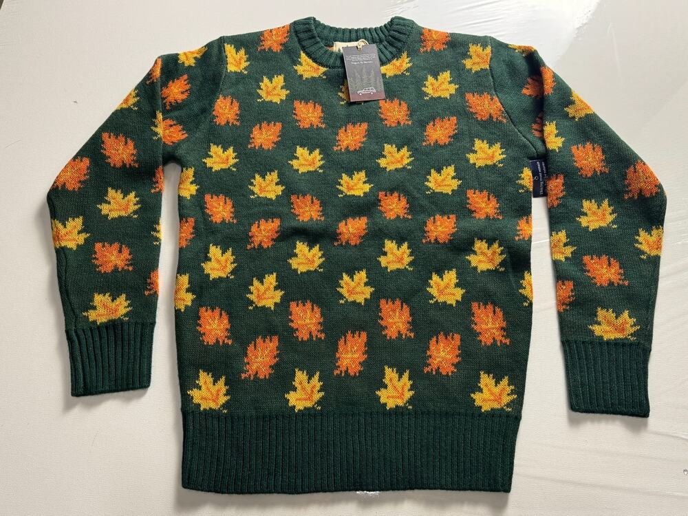 Kiel James Patrick Cozy Cabin Sweater XS Green Fall Maple Leaf Wool Knit NWT